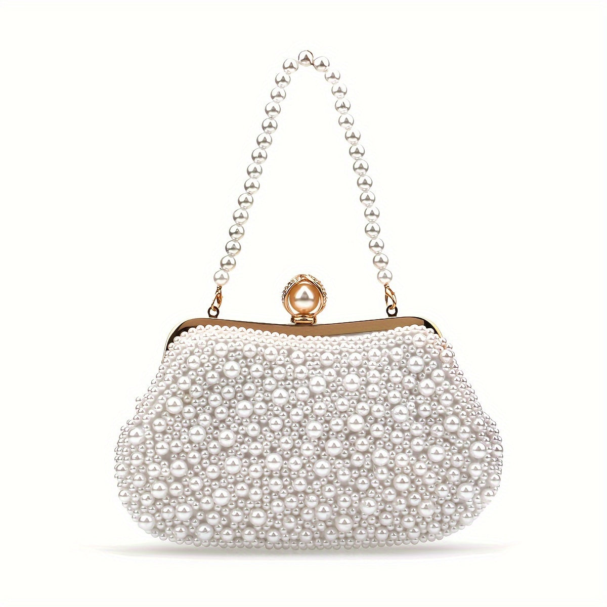 Elegant White Pearl Clutch Purse for Women - Chic Evening Bag with Detachable Shoulder Strap, Perfect for Weddings & Parties