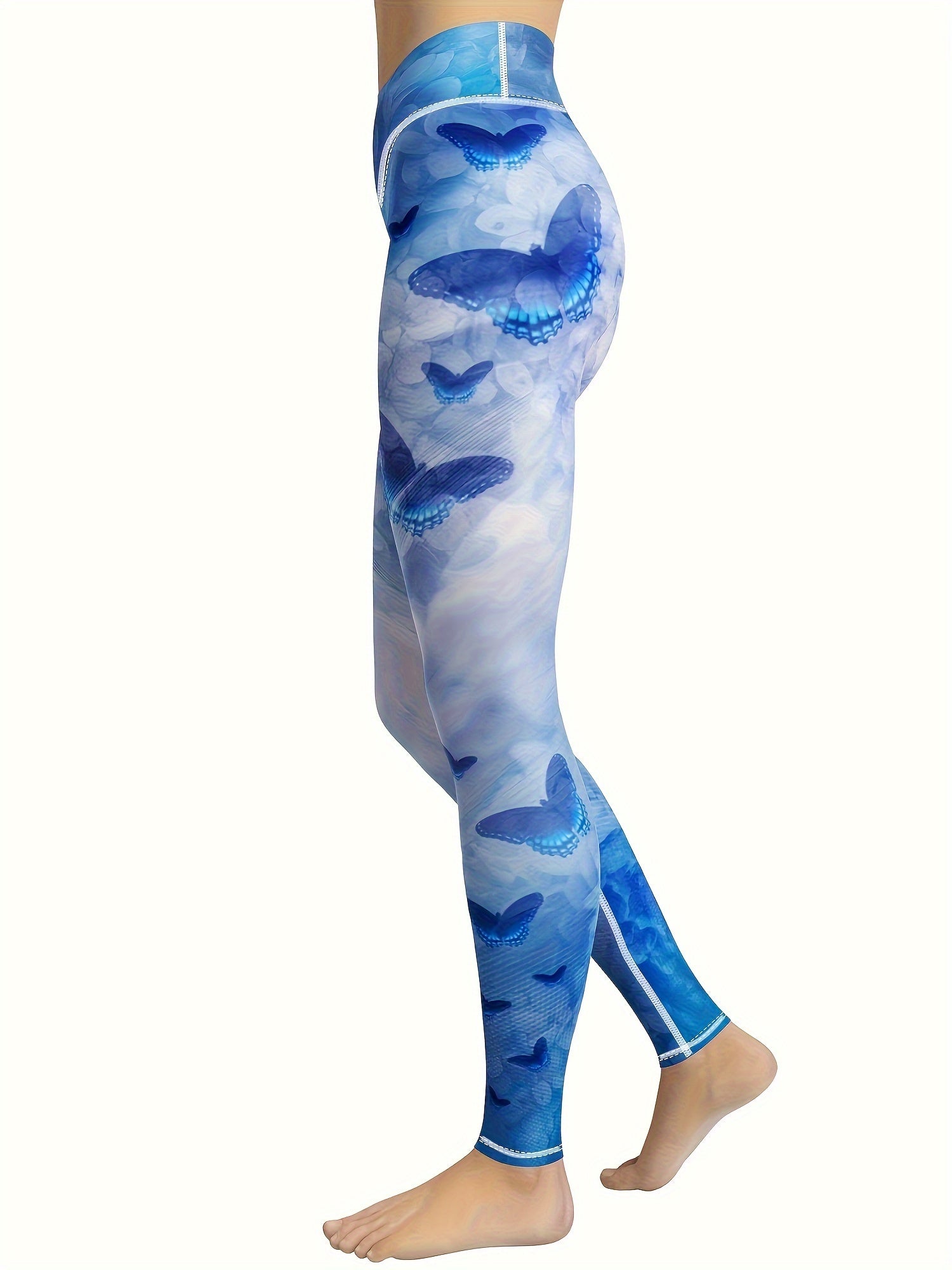 Blue Butterfly Printed Women's Yoga Pants