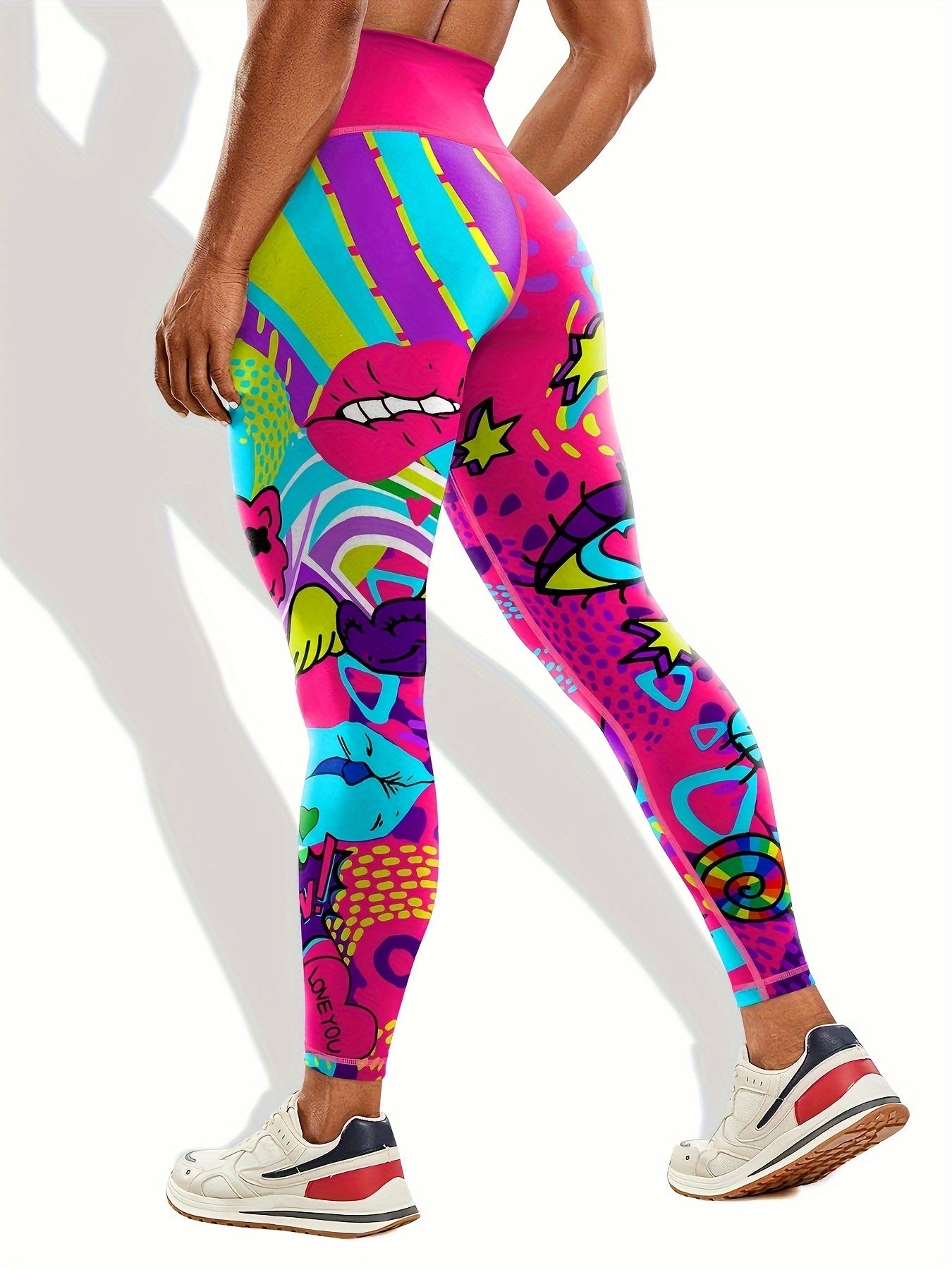 Stylish Graffiti Print Yoga Pants - Sculpting Butt Lifting, Flattering Tummy Control, Slimming Silhouette for High-Performance Fitness and Versatile Sports - Comfortable Womens Activewear for Workout and Beyond