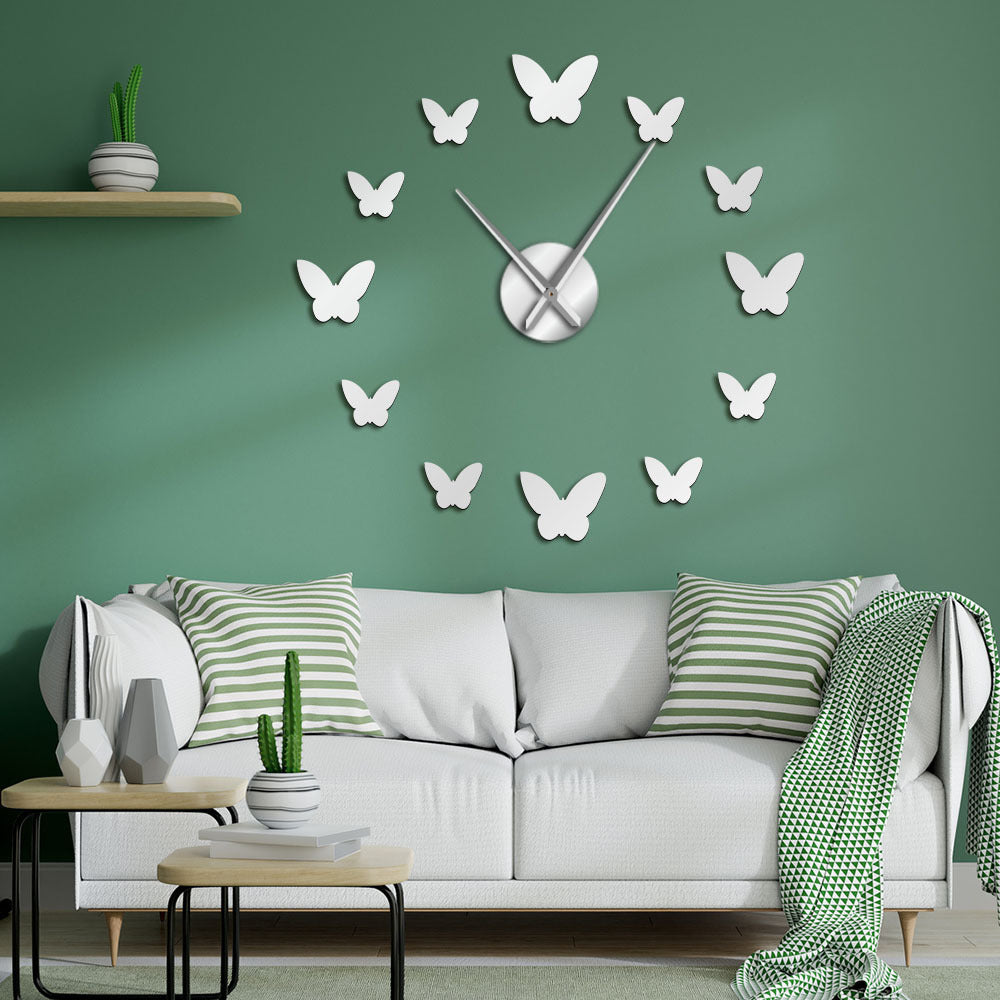 3D Mirror Wall Clock Butterfly Living Room Bedroom Home Decor Big Clock Time-Aria Doejay