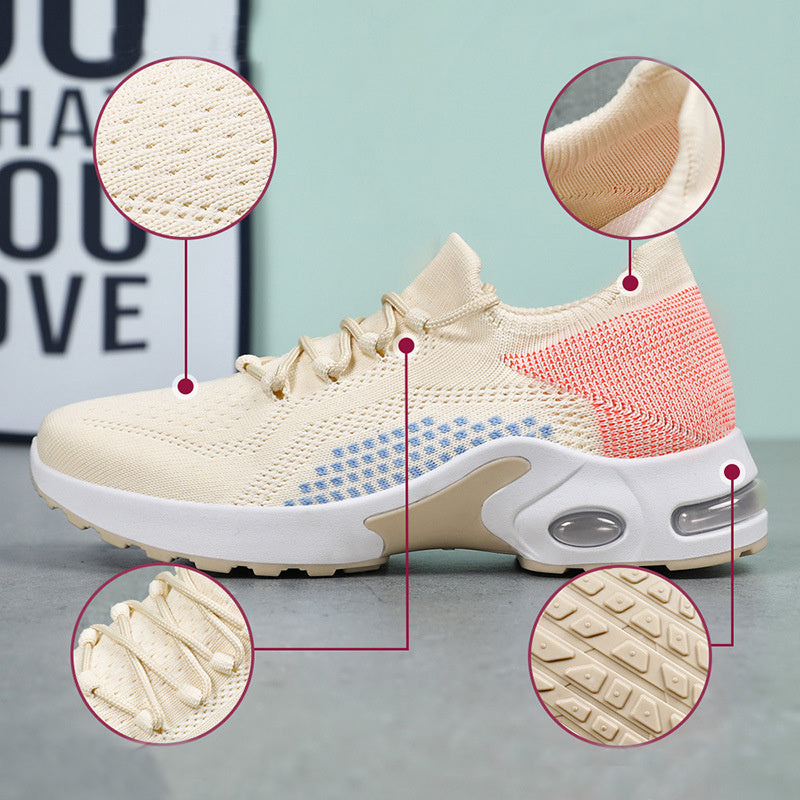 Lace-up Air Cushion Sneakers Women Flying Woven Breathable Casual Mesh Shoes Summer