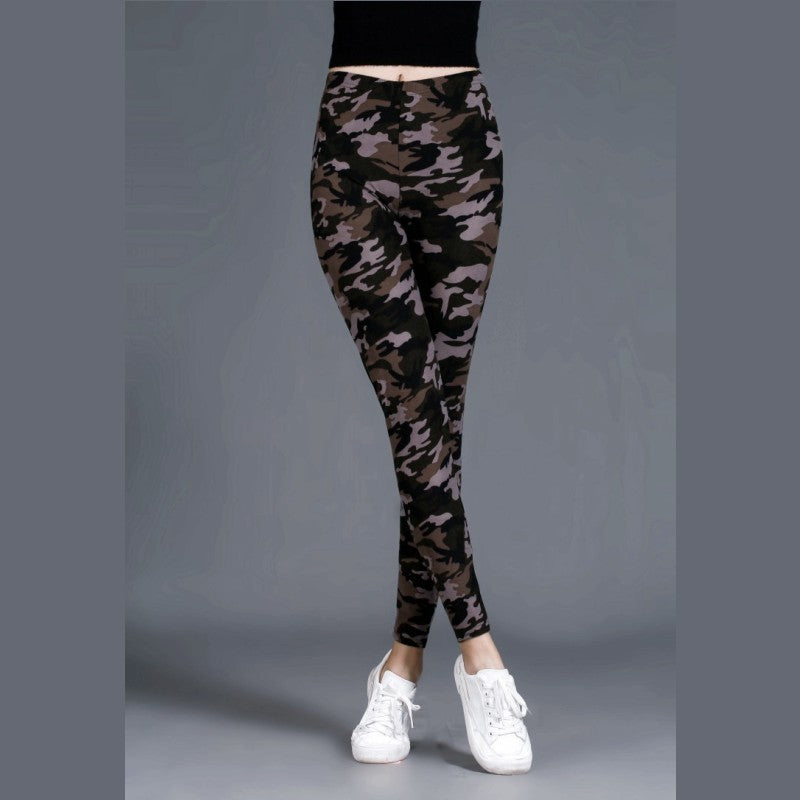 Brushed Cotton Print Camouflage Outerwear Leggings-Aria Doejay