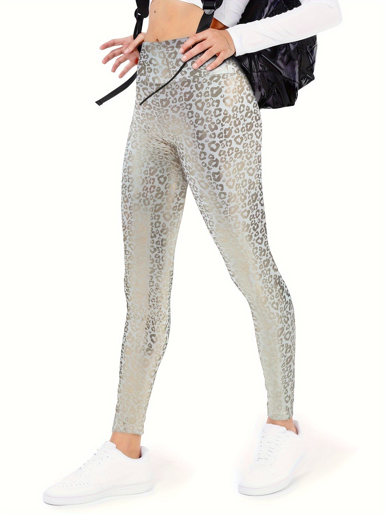 Plus Size Leopard Pattern Higi Waist Leggings, Casual Skinny Stretchy Leggings, Women's Plus Size Clothing