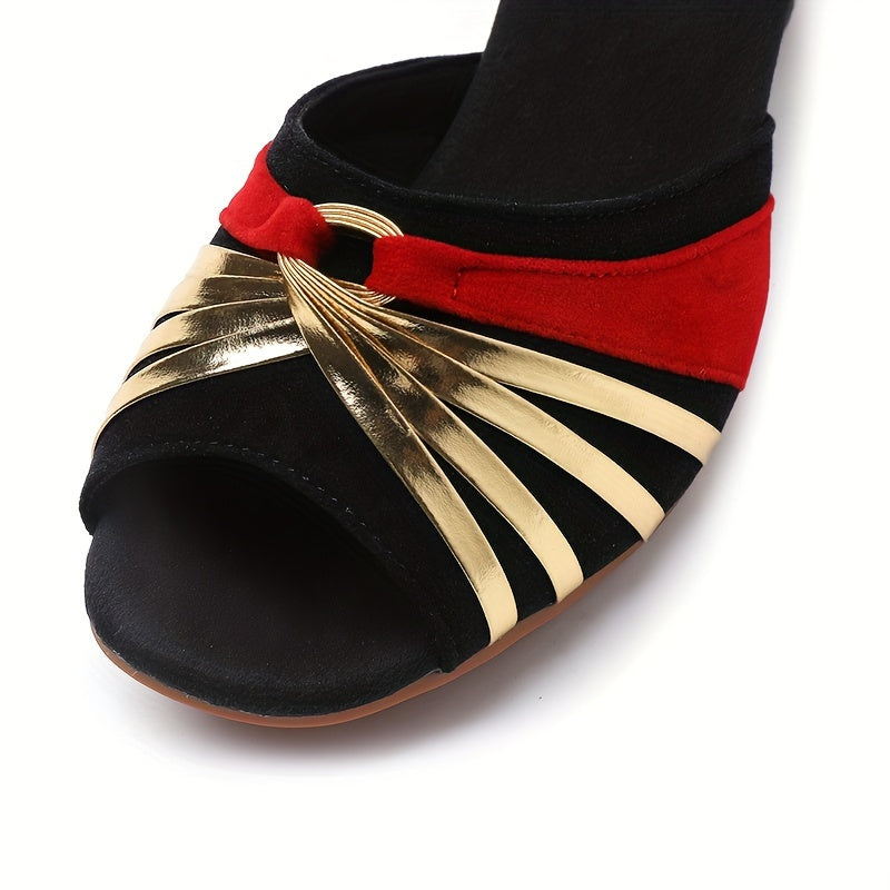 Women's All-Season Salsa Dance Heels - Lightweight, Secure Fit with Cross & Ankle Straps, Elegant Fabric Design