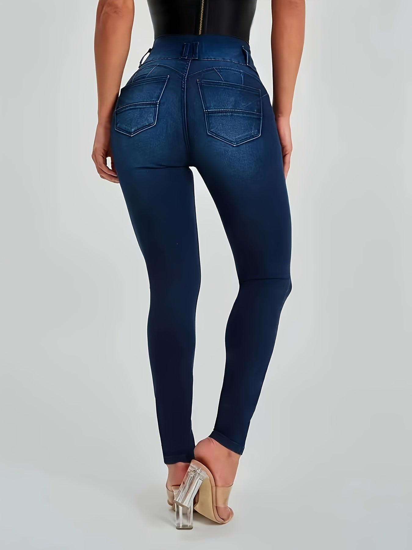 Fashionable Single-Breasted Womens Jeans - High Rise Skinny Fit in Classic Blue Wash - Premium Hot Denim Pants for a Chic Wardrobe Staple