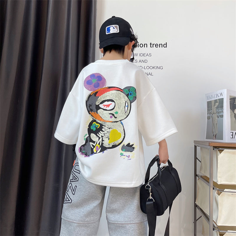 Boys Cartoon Thickened Short-sleeved T-shirt Top-Aria Doejay