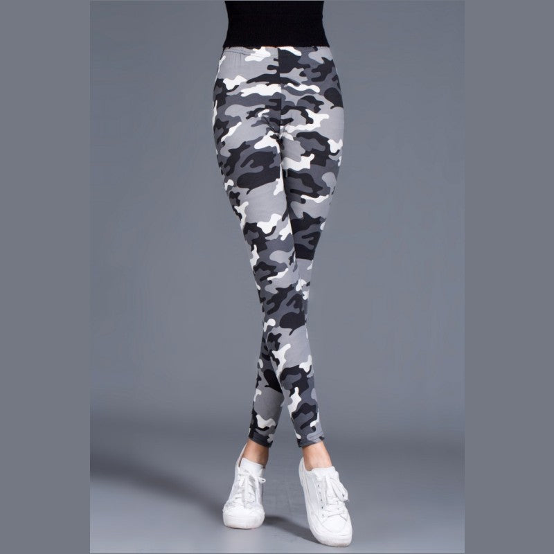 Brushed Cotton Print Camouflage Outerwear Leggings-Aria Doejay