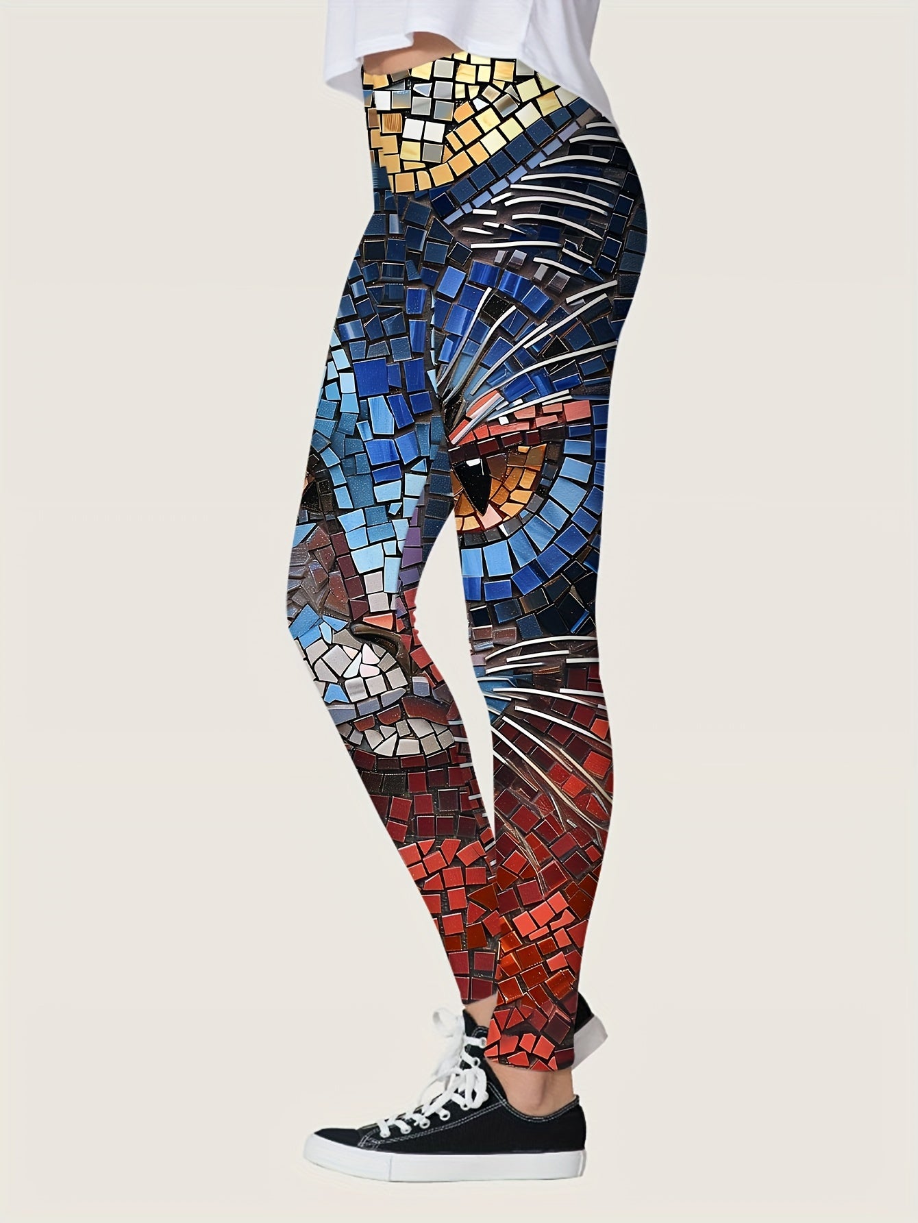 High-Waisted Allover Print Skinny Leggings, Stretchy Casual Women's Clothing with Comfortable Fit