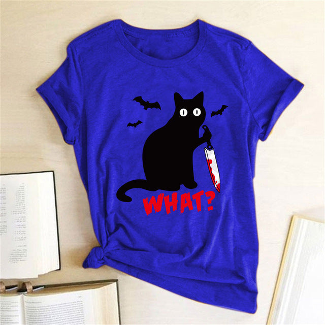 Halloween What Bloody Cat European And American Short-sleeved Female T-shirt