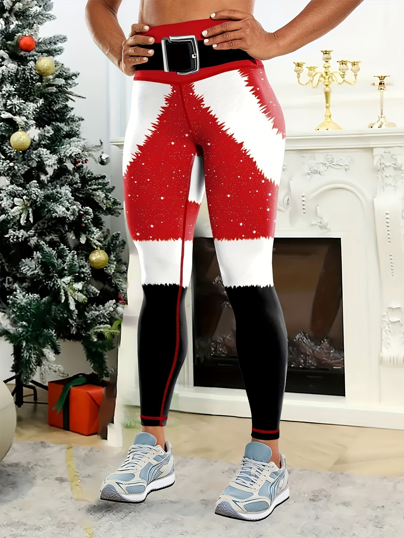 High Waist Women's Christmas Print Workout Tummy Control Sports Leggings Yoga Pants