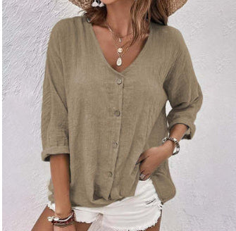 Cross-border New Arrival Women's V-neck Buttons Chiffon Cardigan Long Sleeve-Aria Doejay