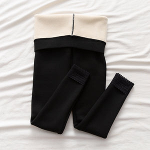 High-waisted Threaded Slim-fitting Thickened Warm Leggings-Aria Doejay