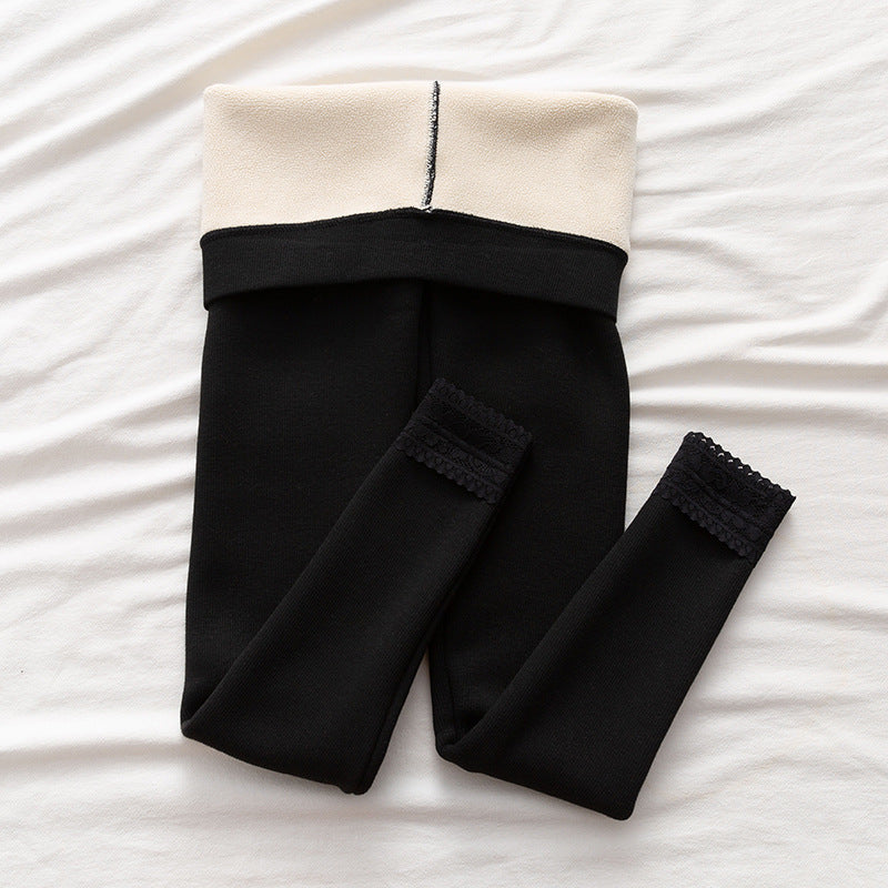 High-waisted Threaded Slim-fitting Thickened Warm Leggings-Aria Doejay