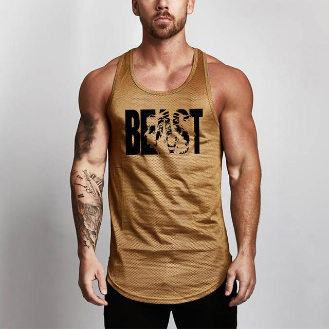 Fitness Men Shirt Slim Fit Vests Mesh Singlets Muscle Tops-Aria Doejay