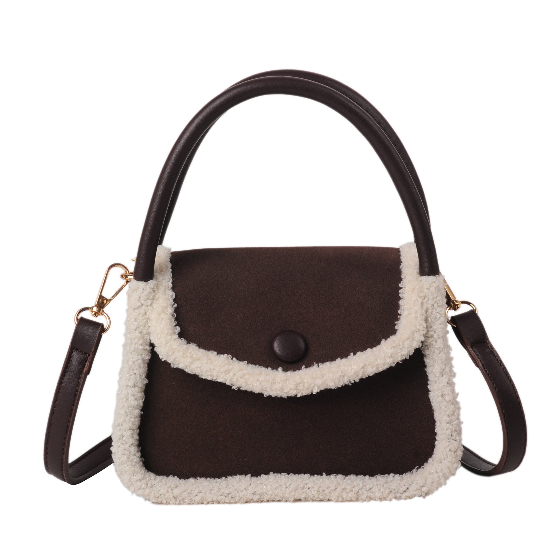 Fashion Lamb Plush Handbag One Shoulder Diagonal Saddle Bag