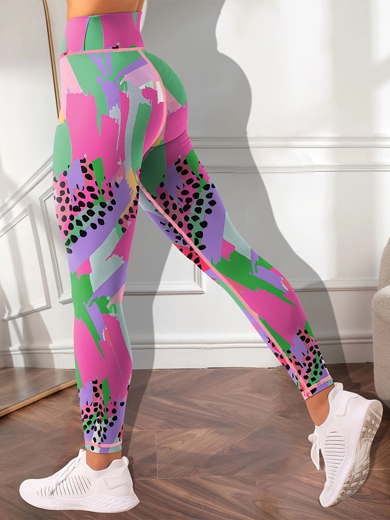 High-Quality Leopard Print Yoga Pants, Women's High Waist Tummy Control Stretchy Workout Leggings for Activewear