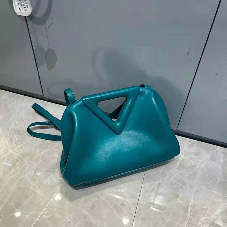 New Inverted Triangle Leather Female Bag Clip Candy Color Cloud Bag Messenger Bag Shoulder Bag Handbag Clutch Bag