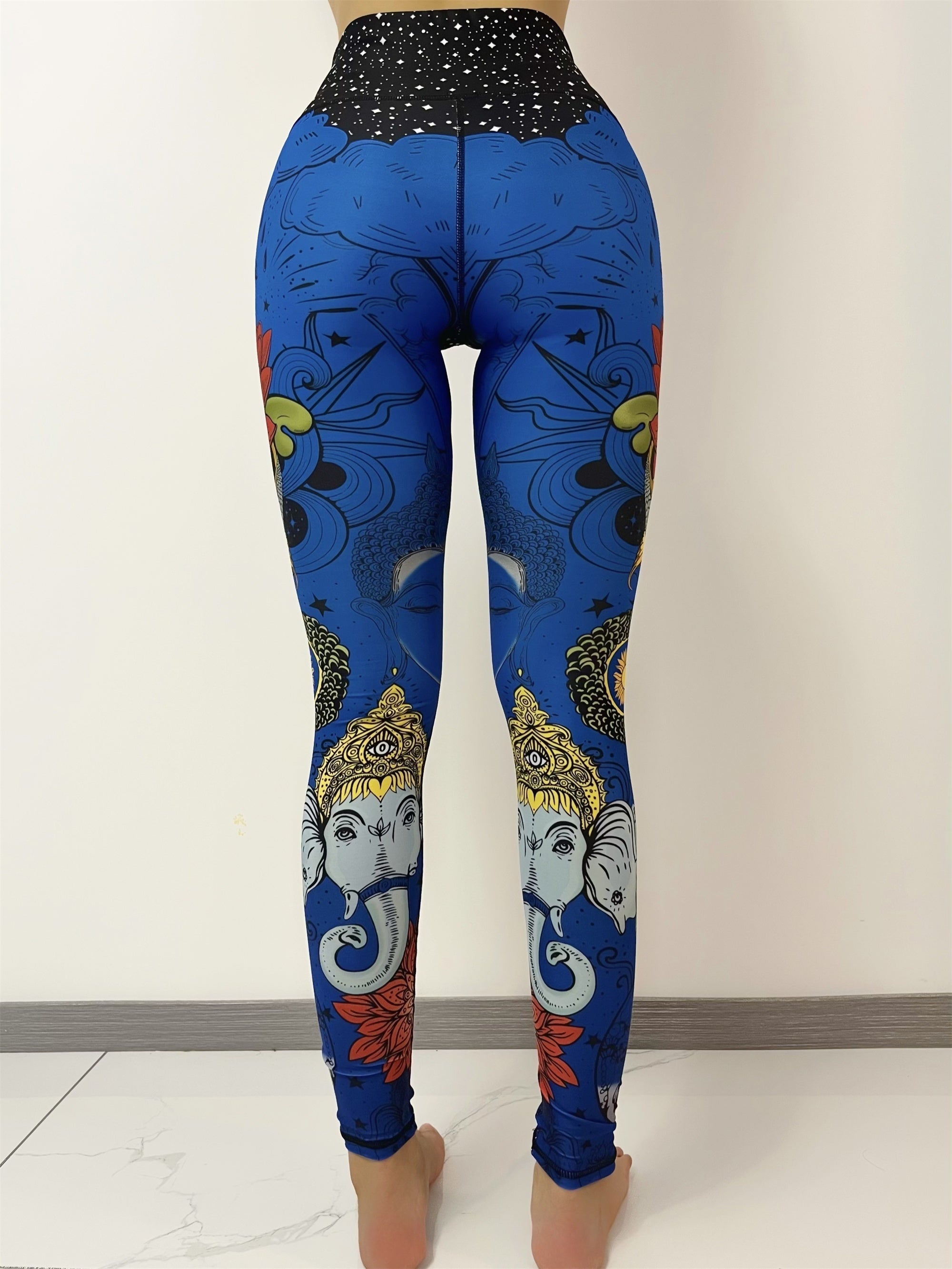 Blue Random Printed Women's Yoga Pants