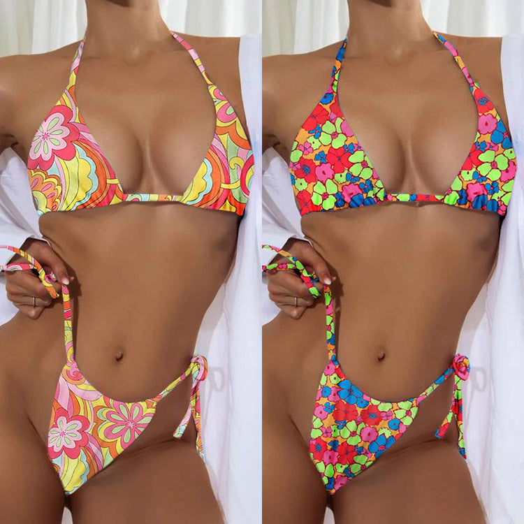 New Floral Drawstring Bikini Swimsuit Women-Aria Doejay