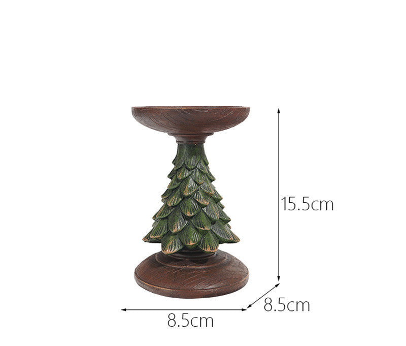 Resin Wooden Christmas Tree Candle Holder Base Figurine Christmas Decorations Candlestick Craft Home Living Room Decor-Aria Doejay