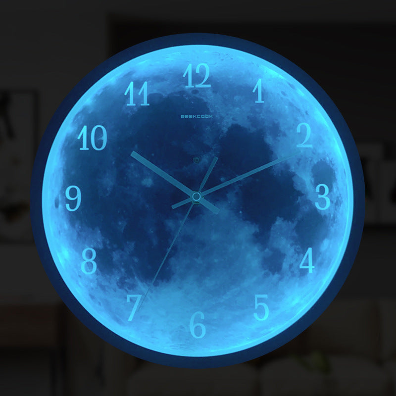 12-inch Wall Clock For Home Decoration Blue Moon Sound Control Luminous Simple Modern Mute Home Gothic Room Decor-Aria Doejay