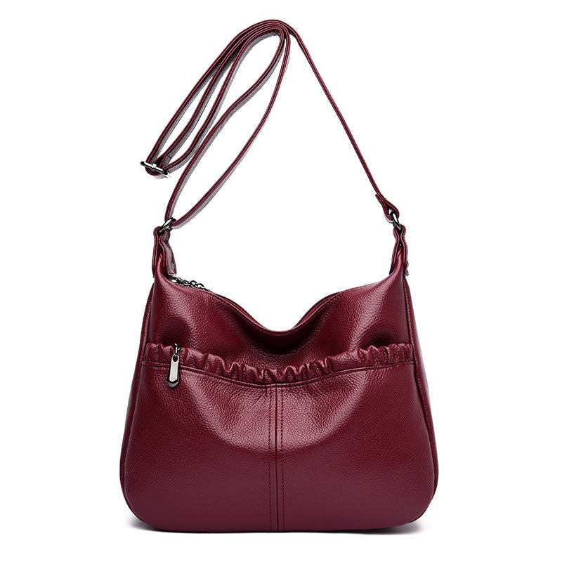 Middle-aged Women's Bag All-match Handbag Lychee Pattern One-shoulder Diagonal Ladies Bag