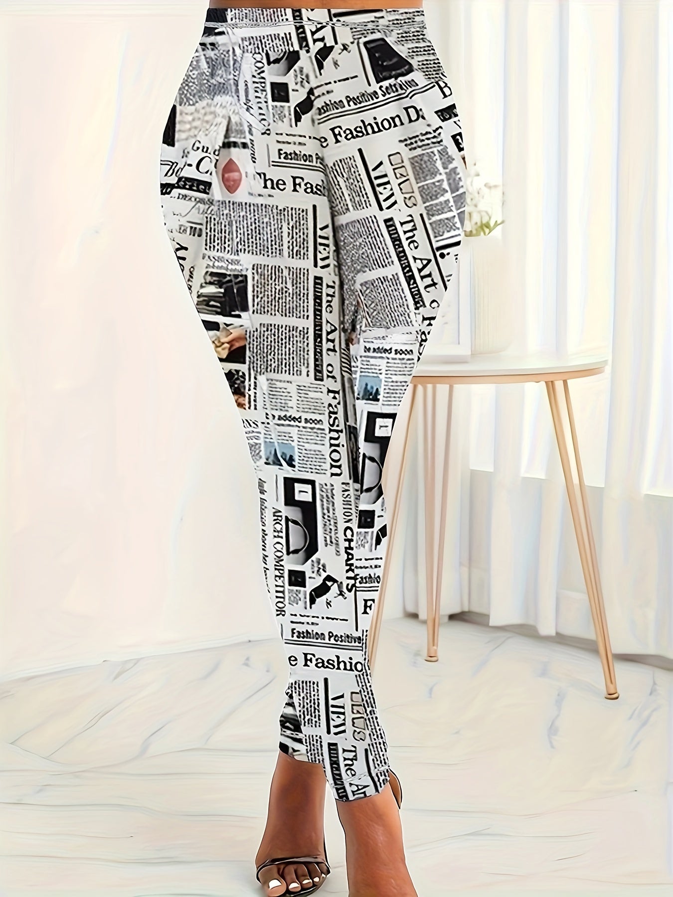 Plus Size Full Letter Print Leggings - Super Stretchy for Ultimate Comfort, Skinny Leggings for a Flattering Fit, Perfect for Casual, Everyday Wear - Designed Exclusively for Plus Size Women, Part of Our Plus Size Clothing Collection