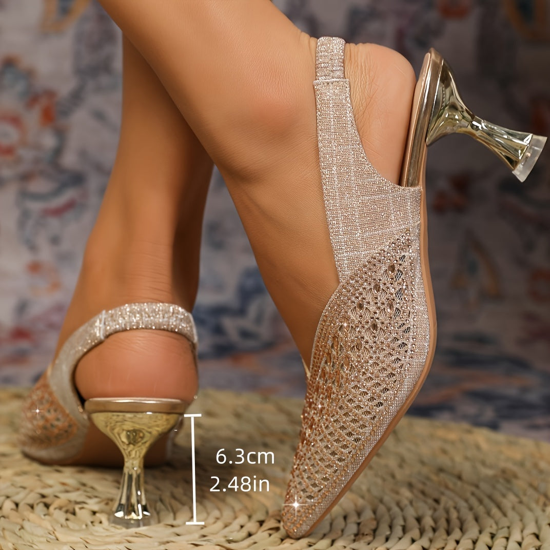 Womens Dazzling Rhinestone High Heels - Exquisitely Elegant Design, Ultra-Comfortable Wear, Dazzling Glitter Cut-Out Details, Stylish Slingback Strap - Perfect for Wedding, Brides and Bridesmaids Special Occasions