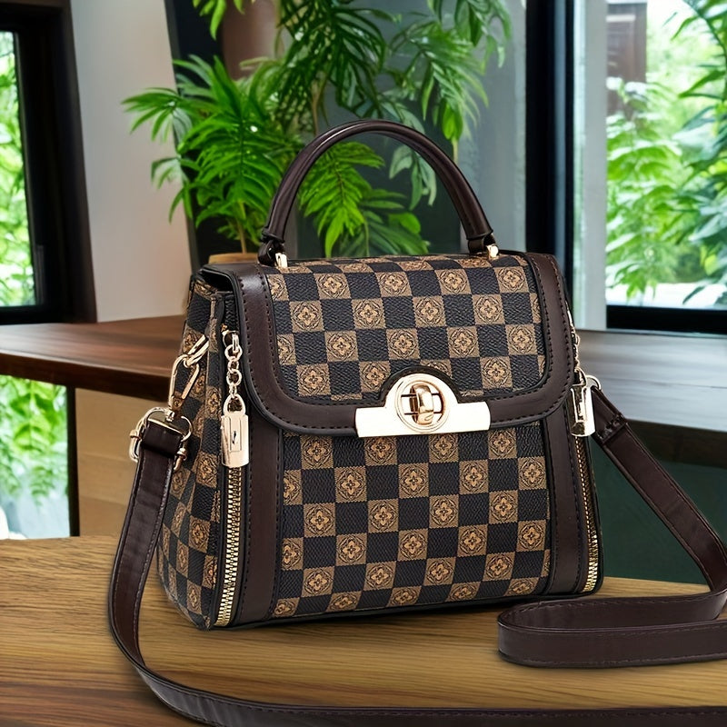 Chic Plaid Print Women's Crossbody Bag - Spacious & Versatile, Durable PU with Adjustable Strap, Zip Closure