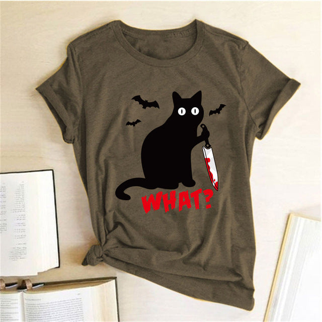 Halloween What Bloody Cat European And American Short-sleeved Female T-shirt