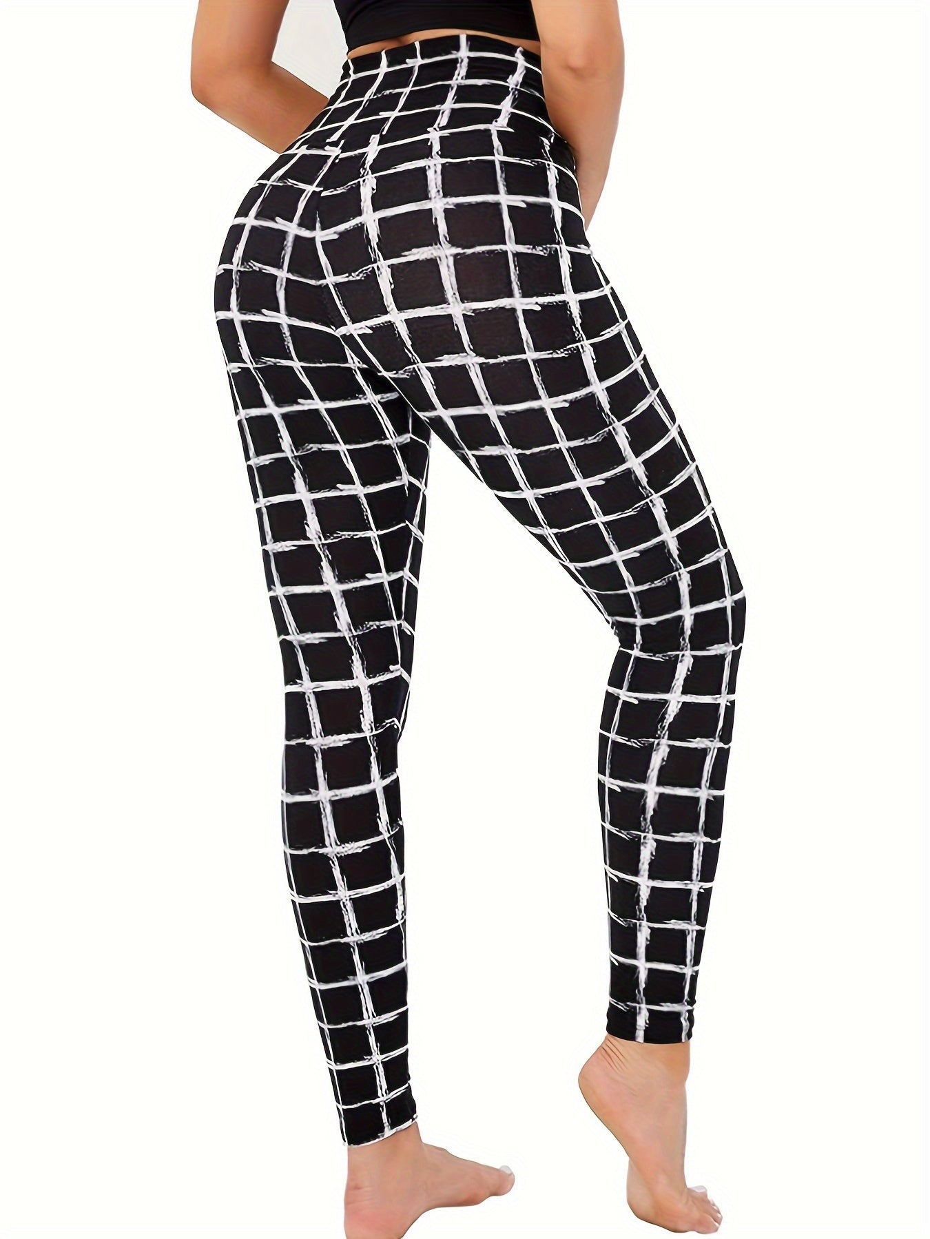 High-Waisted Plaid Skinny Leggings for Women - Stretchy, Casual, Everyday Wear