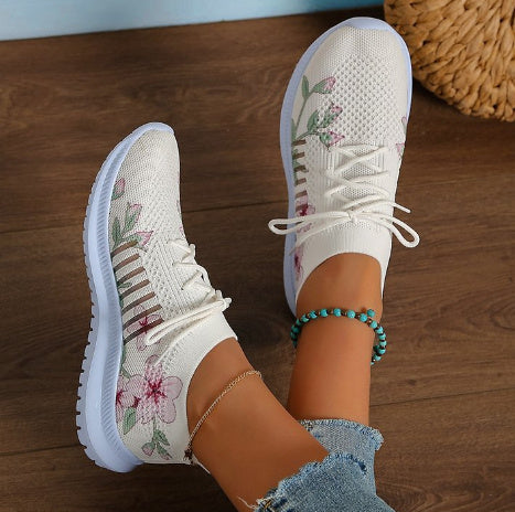 Women's Fashion Casual Flyknit Wedge Lace-up Mesh Shoes