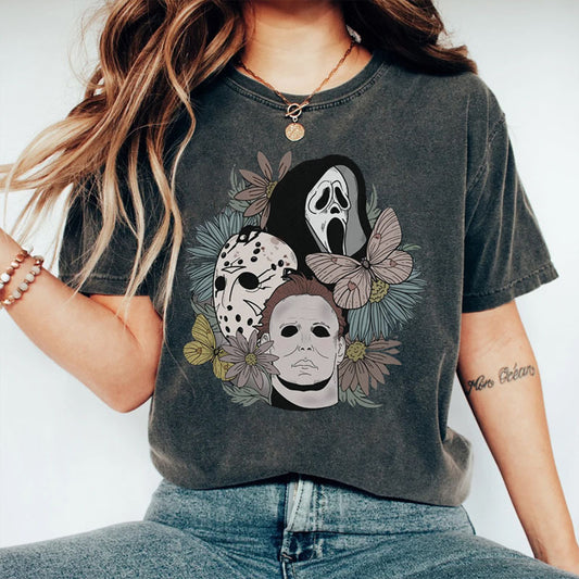 New Vintage Cotton Horror Movie Halloween Printed T-shirt