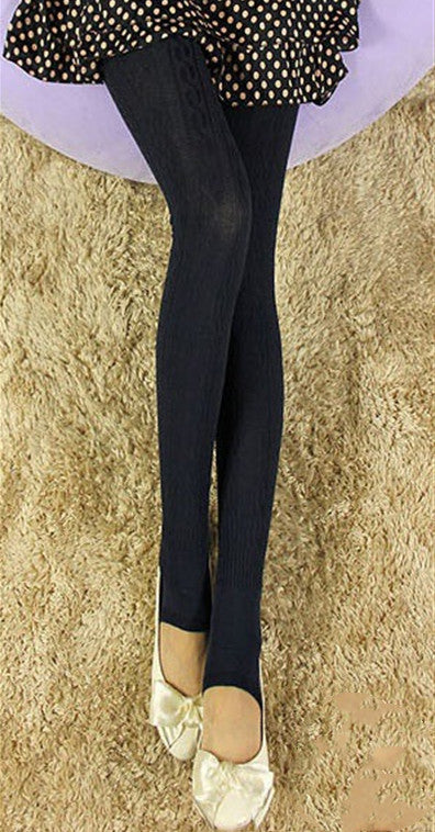 Pure Color Knitted Linen Pattern Slimming Leggings-Aria Doejay