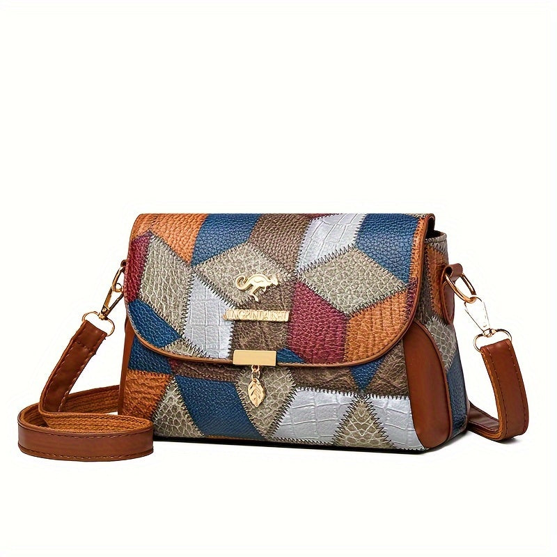 Festive 2024 Women's PU Shoulder Bag with Geometric Patterns and Magnetic Closure