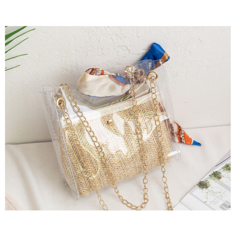 Jelly Bag Transparent Shoulder Bag Straw Woven