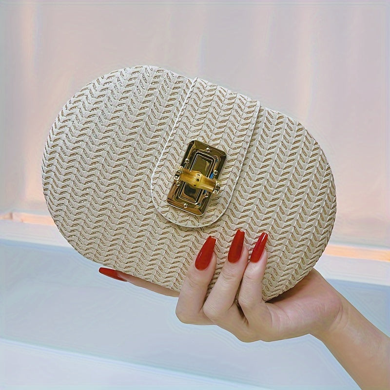 Straw Woven Clutch Bag, Solid Color Coin Purse, Women's Fashion Credit Card Holder & Wallet