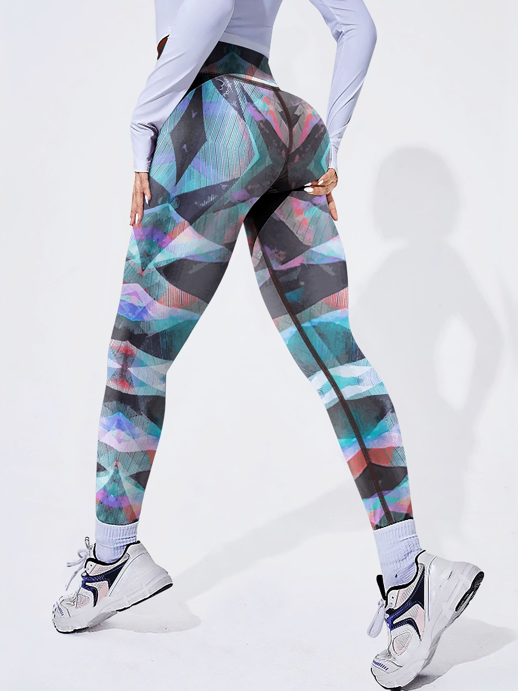 Vibrant Color Print High-Waisted Fitness Leggings - Women's Stretchy Yoga Pants for Outdoor Workout - Moisture-Wicking, Breathable, and Comfortable