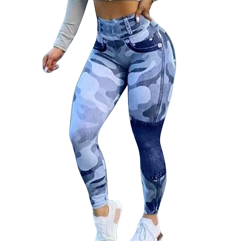 Women's Multicolor Print Camo Slim Fit Butt Lift Yoga Leggings-Aria Doejay