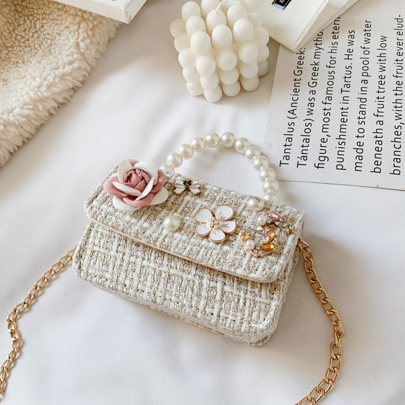 New Children's Shoulder Bag, Pearl Portable Princess Coin Purse, All-match Bow Chain Decoration Bag