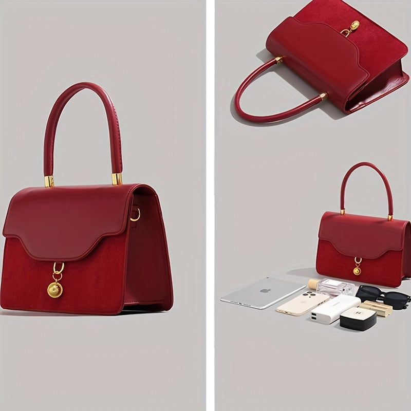 New 2024 Chic Red Bridal Handheld Crossbody Bag - Small Square Simple Wedding Messenger Bag for Women with Shoulder Strap - Elegant and Stylish Accessory for Brides