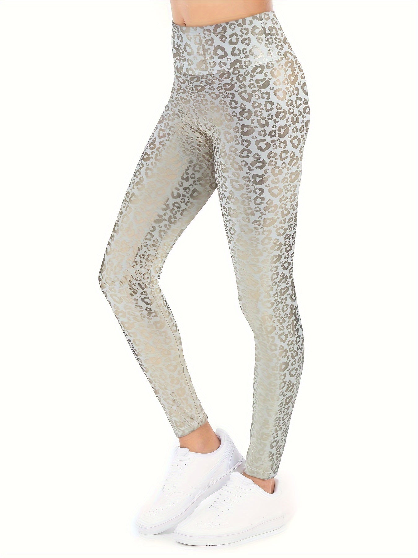 Plus Size Leopard Pattern Higi Waist Leggings, Casual Skinny Stretchy Leggings, Women's Plus Size Clothing