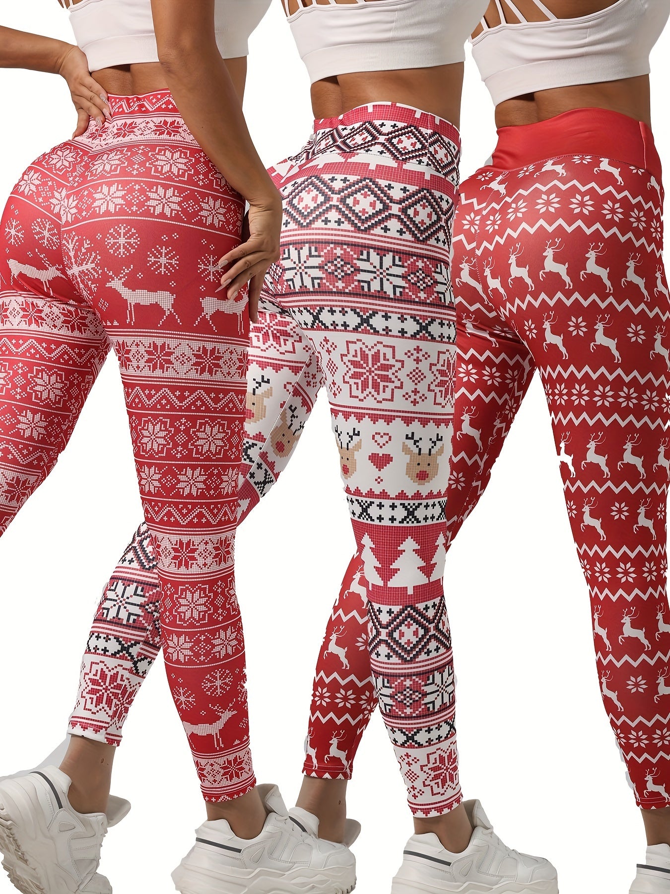 Three-piece Sports Trousers, High-waisted Butt Lifting Soft And Comfortable Breathable Women's Yoga Pants, Elk Pattern