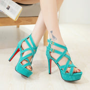 Belt Buckle Toe Hollow Stiletto Platform Sandals