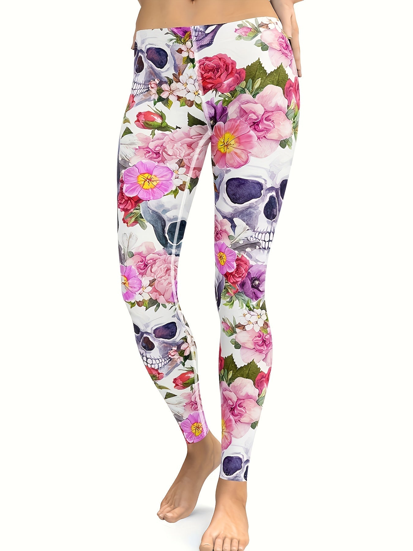 Skull Flower Printed Ladies Yoga Pants