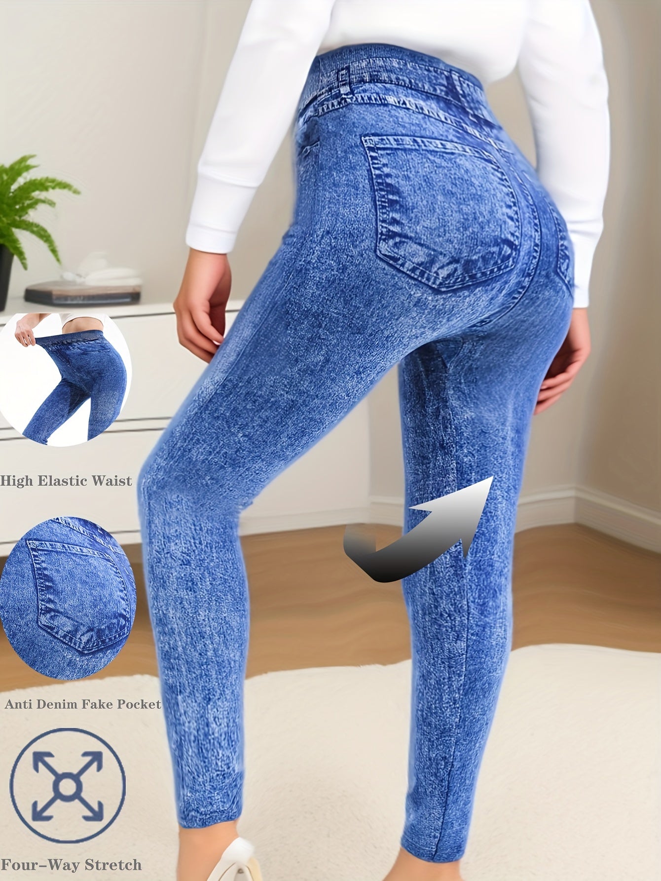 Stretchy High Waist Skinny Leggings for Women - Comfortable Casual Denim Imitation Leggings for Everyday Wear - Soft, Breathable, and Flexible Leggings for Women's Clothing