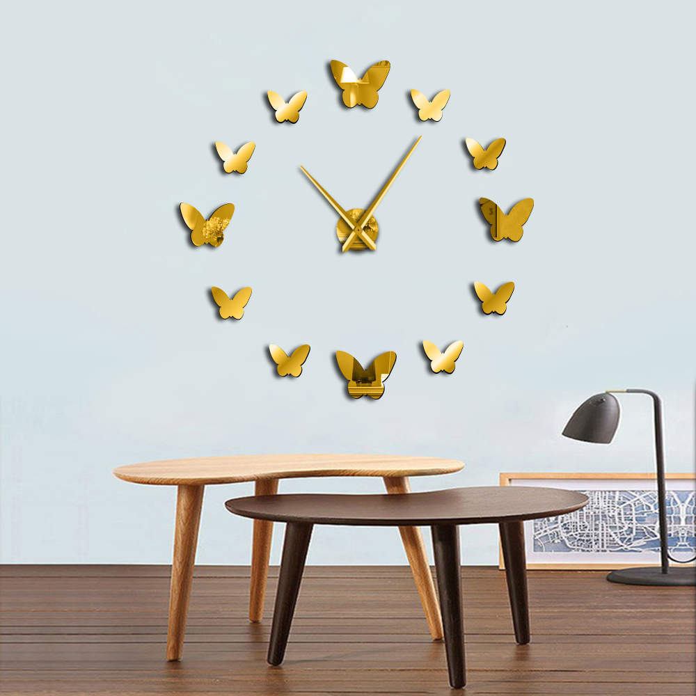 3D Mirror Wall Clock Butterfly Living Room Bedroom Home Decor Big Clock Time-Aria Doejay