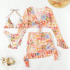 New European And American Printing Stylish Beach Dress Bikini Four-piece Suit-Aria Doejay