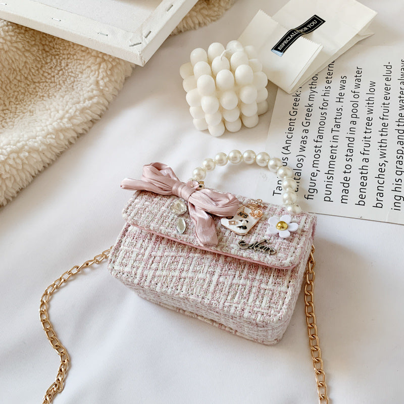 New Children's Shoulder Bag, Pearl Portable Princess Coin Purse, All-match Bow Chain Decoration Bag