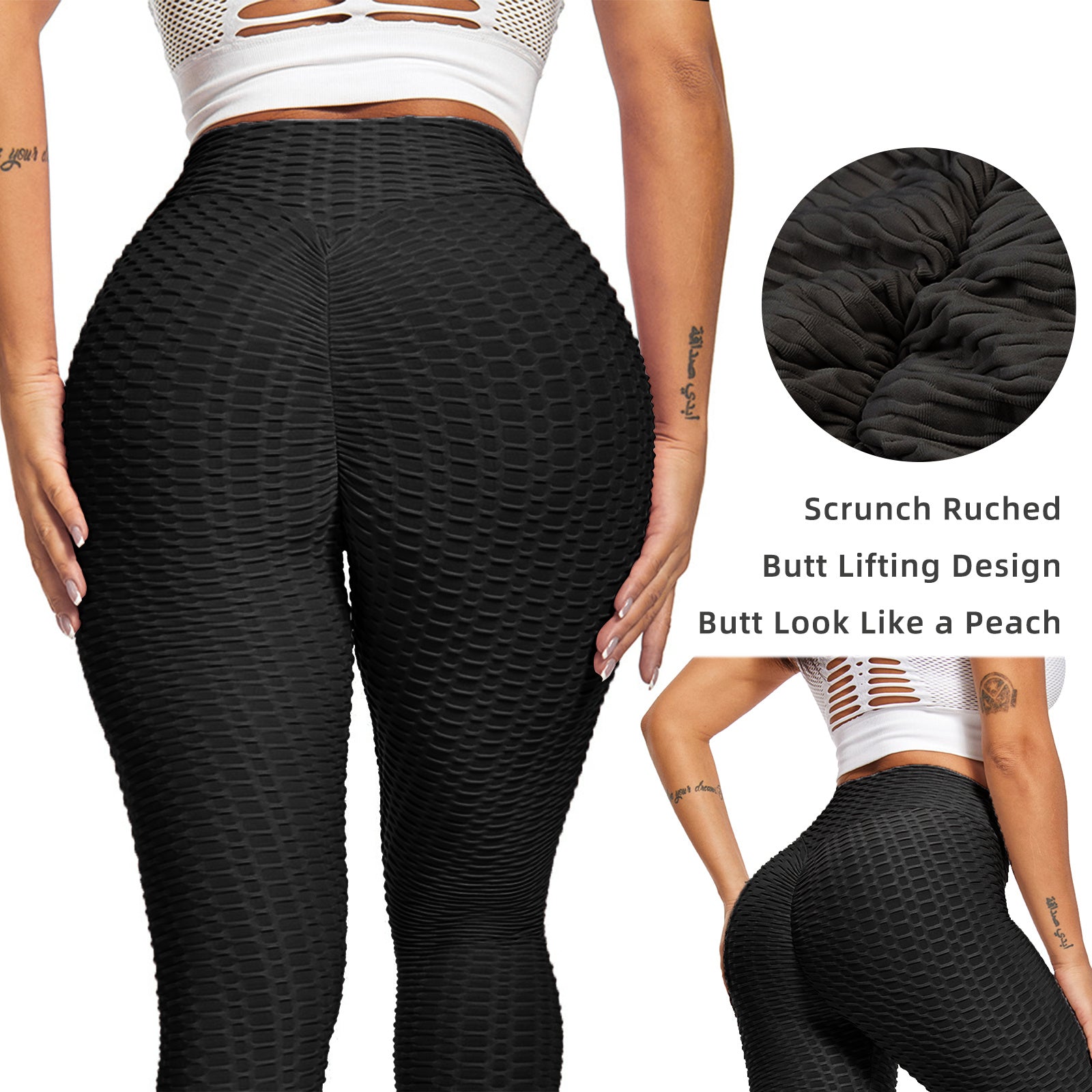 Women TIK Tok Leggings Bubble Textured Leggings Butt Lifting Yoga Pants Black Amazon Banned-Aria Doejay